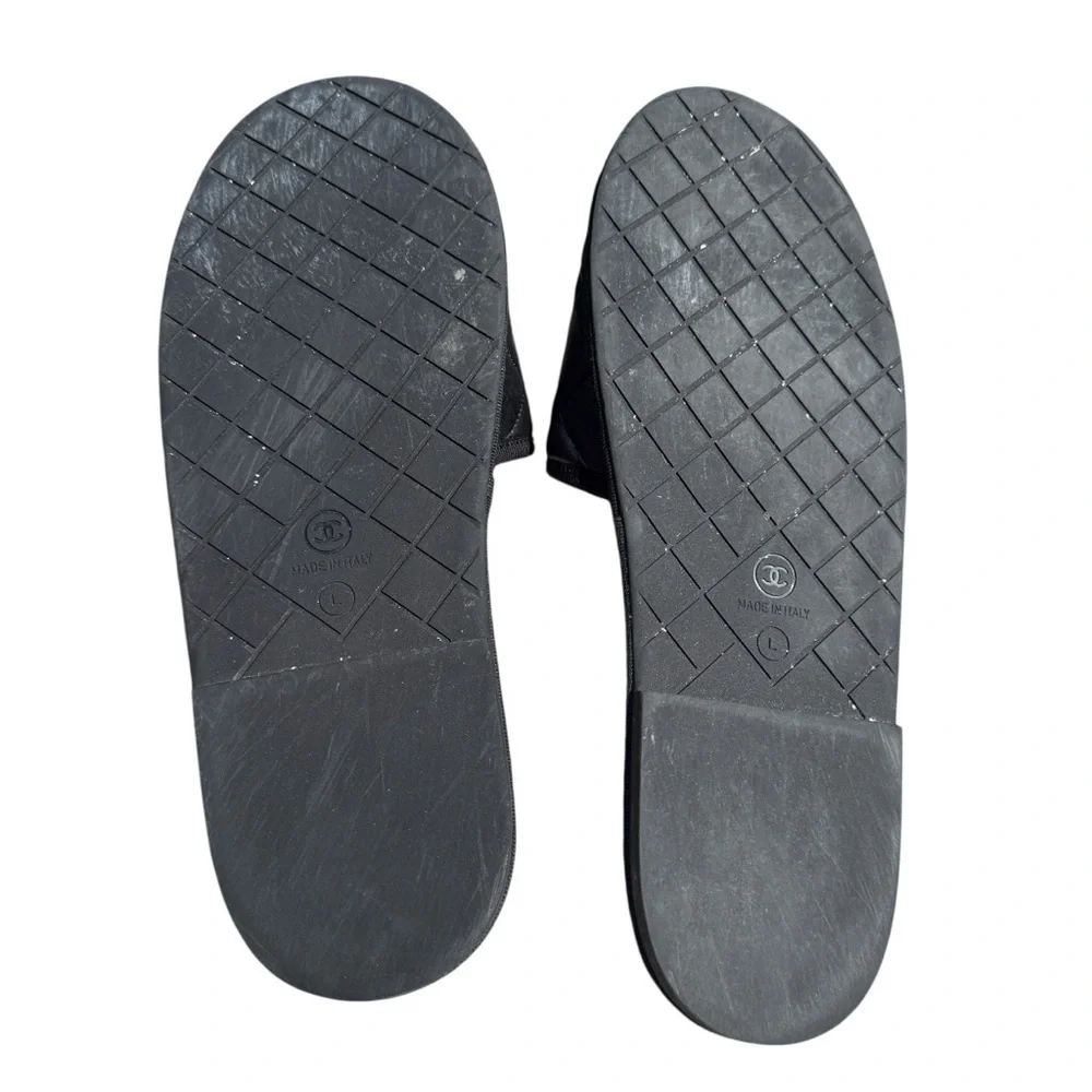 Chanel Quilted Leather CC Logo Shearling House Slippers Black Made in Italy L